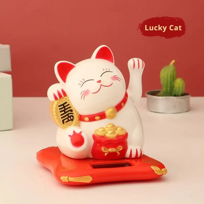 1pc Lucky Beckoning Cat Solar Powered Waving Wealth Good Fortune awaits you with solar energy ornaments for home, office and C