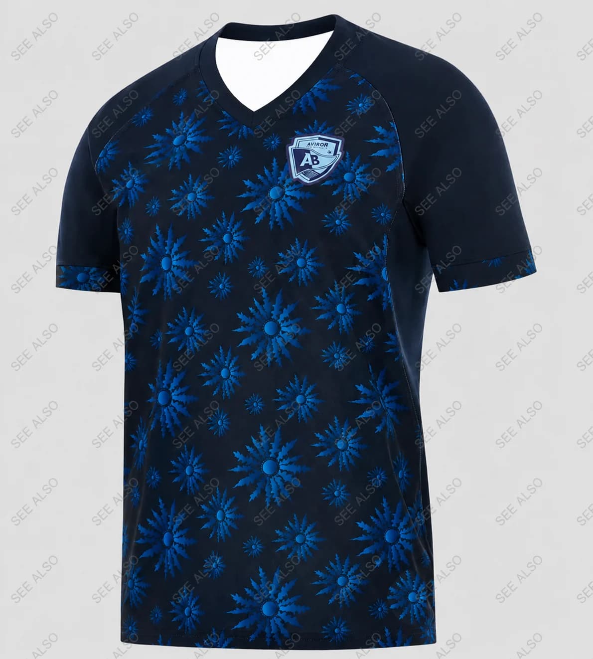 26/27 New Men Women Kids Aviron Bayonnais Home Rugby Jersey Navy Blue Floral Print V‑Neck Short Sleeve Fan Sport Training Top