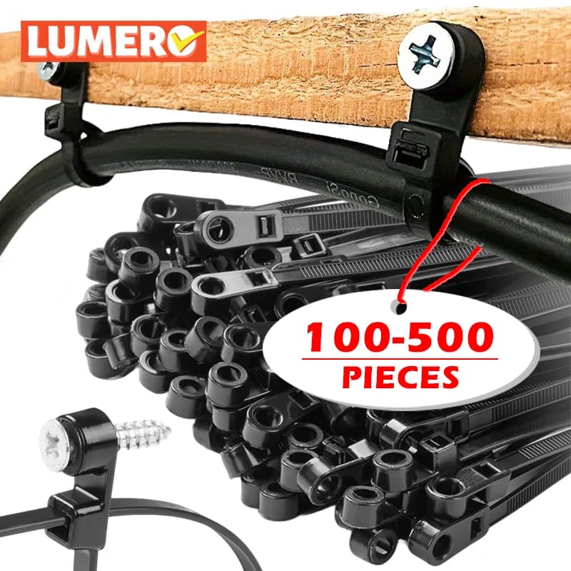 Fascette per cavi con foro per vite, Fascette con cerniera in nylon resistente, Fascette per cavi montabili autobloccanti, per pannello a parete per la gestione dei cavi automobilistico