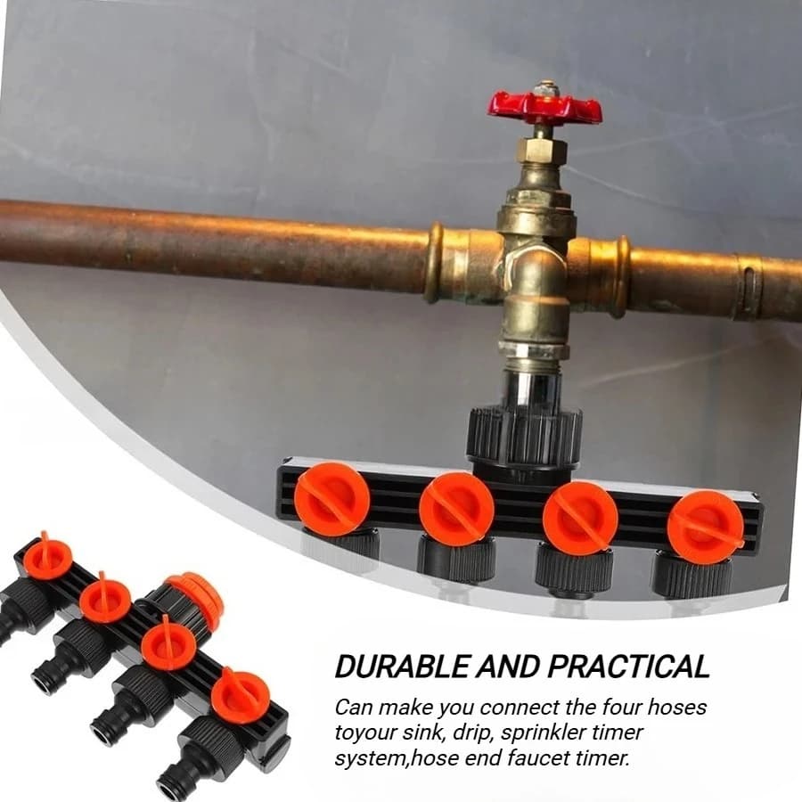 Tap Connector with 4 Vie Water Divider Removable for Goccia irrigation and Garden sprinklers External