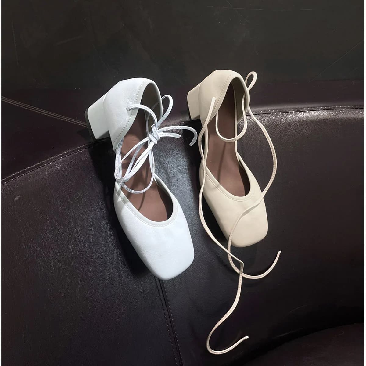 Arden Furtado 2025 Summer sheepskin Cross tied mary jane shoes Square toe Chunky heels Hollow Sandals Large size commute shoes