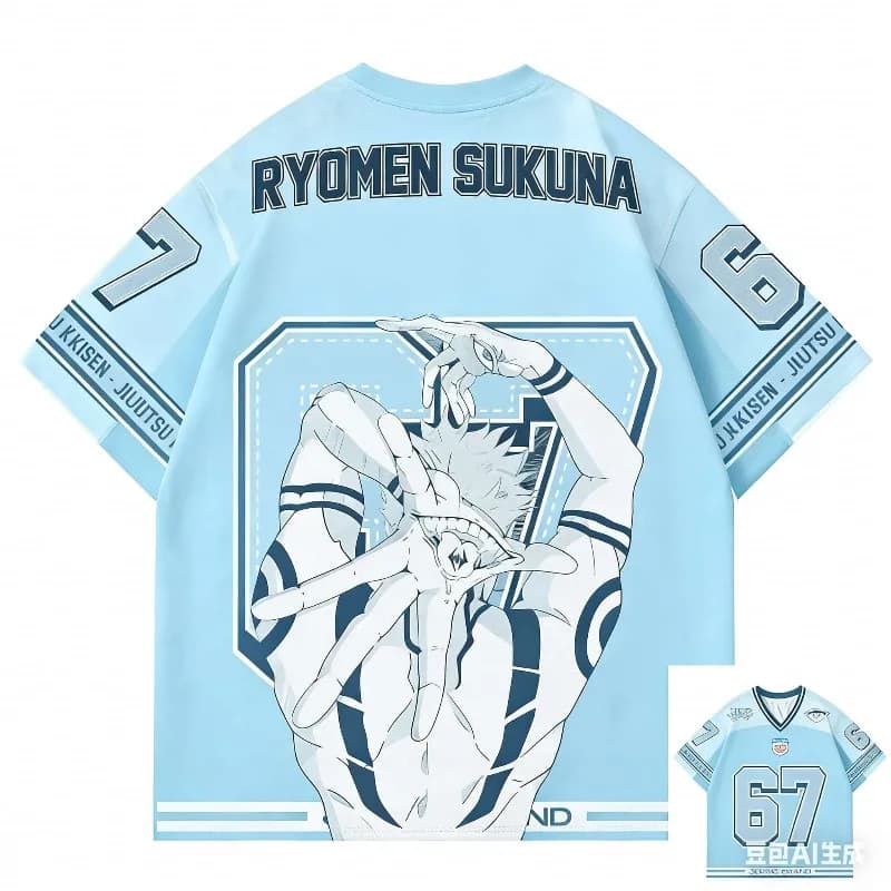 T-Shirt Oversize Jujutsu Kaisen Ryomen Sukuna con Scollo a V e Maniche Corte, Jersey Streetwear Harajuku, Regalo per Appassionati di Anime