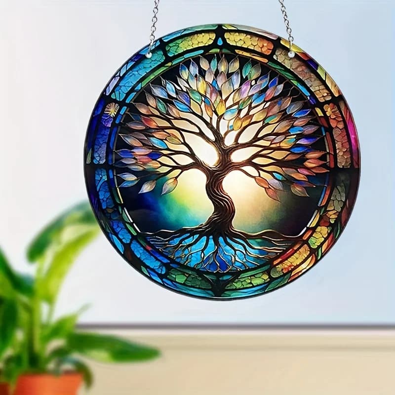 Tree of Life Hanging Decoration Hanging Pendant Wind Chime Suncatcher Home Window Ornament Garden Decor Car Interior Decoration