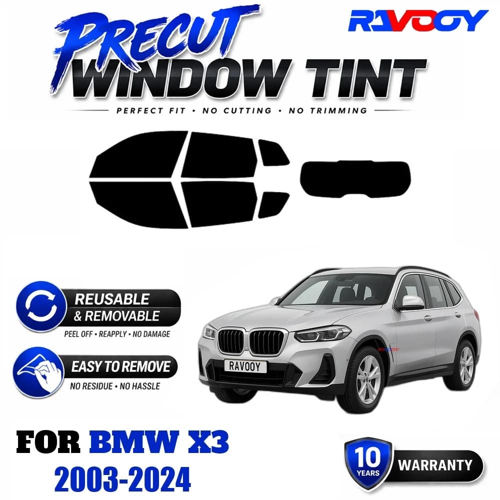 RAVOOY Precut Window Tint, Reusable Removable EPU Film, Custom Fit for Bmw X3 2003-2024, UV Heat Protection