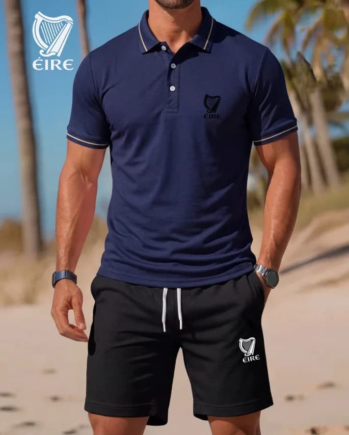 Set Polo e Pantaloncini da Uomo con Bandiera Scozzese, Outfit Casual Estivo da Spiaggia con Stampa della Bandiera Nazionale