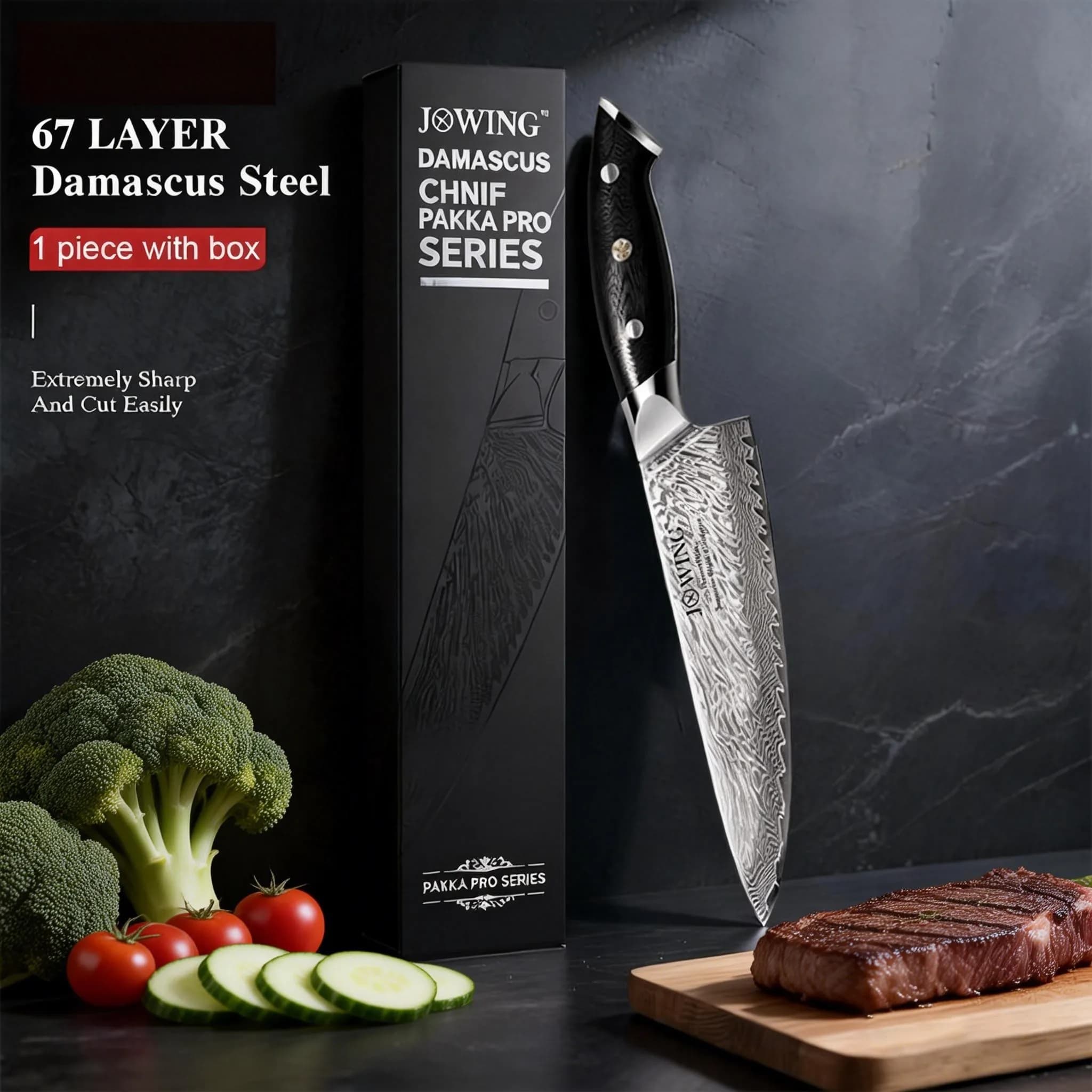 Coltello da cucina professionale Santoku Coltello da chef giapponese in acciaio di Damasco a 67 strati di alta qualità con una bella confezione regalo di coltello