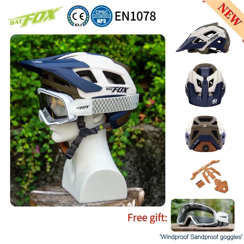 BATFOX Professional Bike Helmet with Glasses Bike Helmet MTB Offroad Bike Helmet Man Woman Certificate CE/CPSC/EN1078