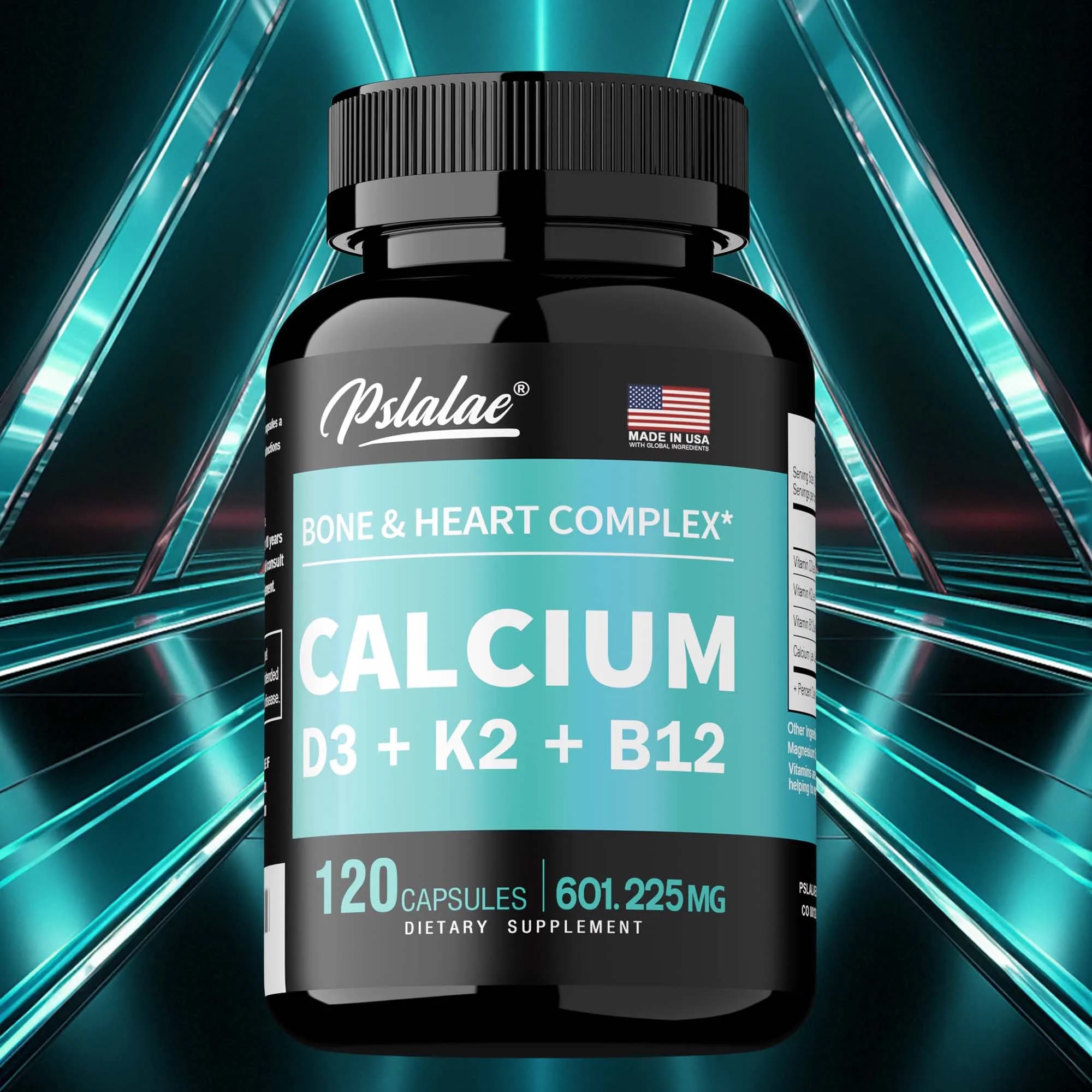 Calcium supplement 4 in 1 with vitamin D3 K2 B12 - Supports bones, teeth, heart and immune system function
