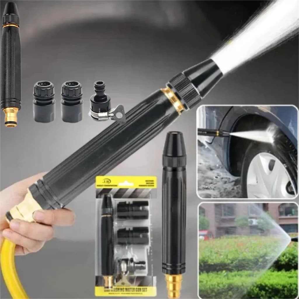 High-Pressure Water Pipe Spray Hose Metal Nozzle For Garden Lawn Wash Adjustable Quick Car Wash Cleaning Flushing Tool Spray Gun