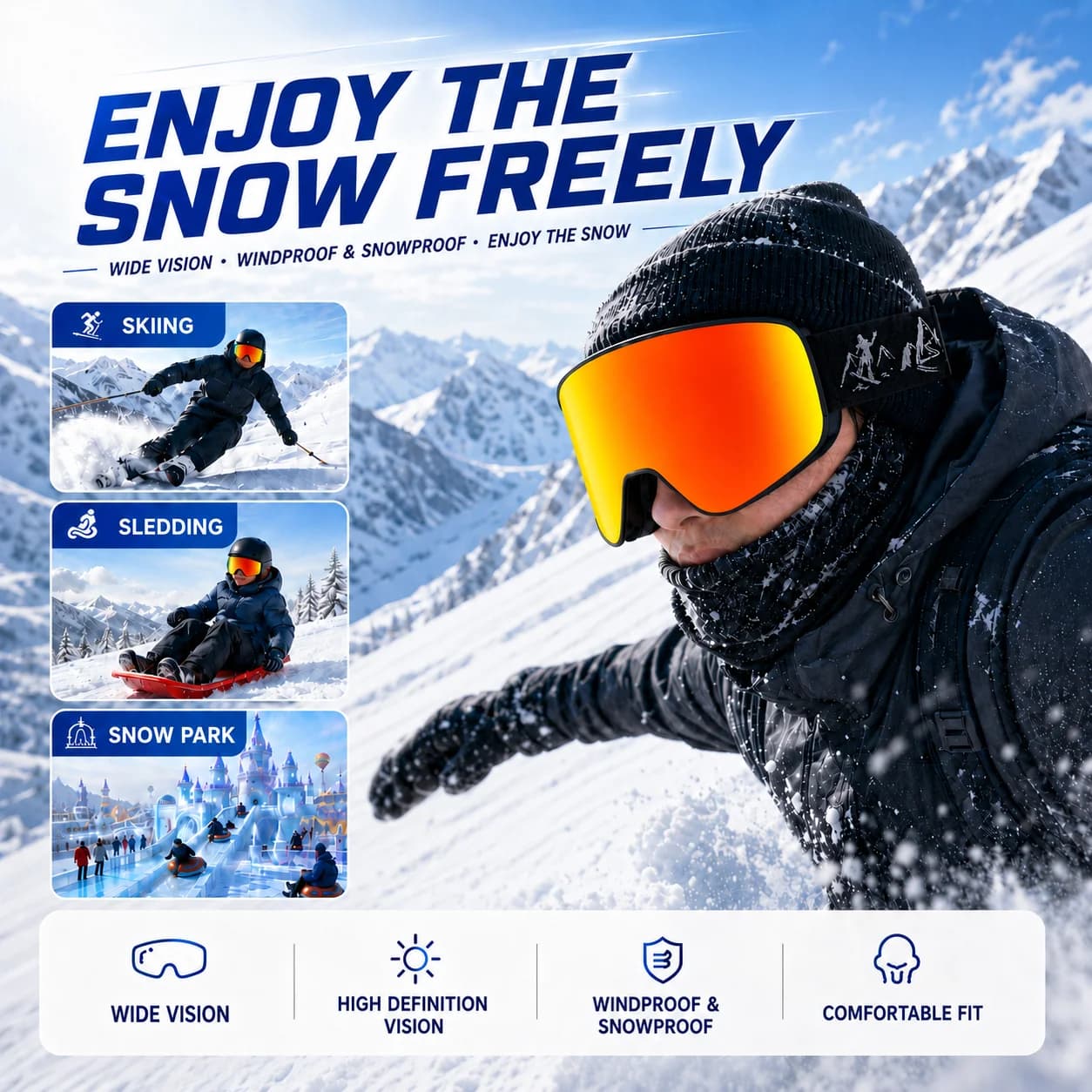 Double-layer Anti-Fog Ski Goggles UV400 Full UV Protection for Snowboarding Snowmobiling And Other Outdoor Sports