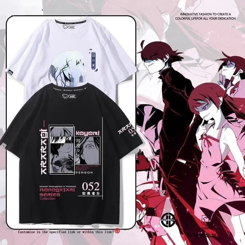 Story Sris: Takmoto Kuroi, Ukawa Tsubasa, Arai Ritsuna, Shinobu Oshino, Chisato Nadshiko, T-shirt a maniche corte in collaborazione