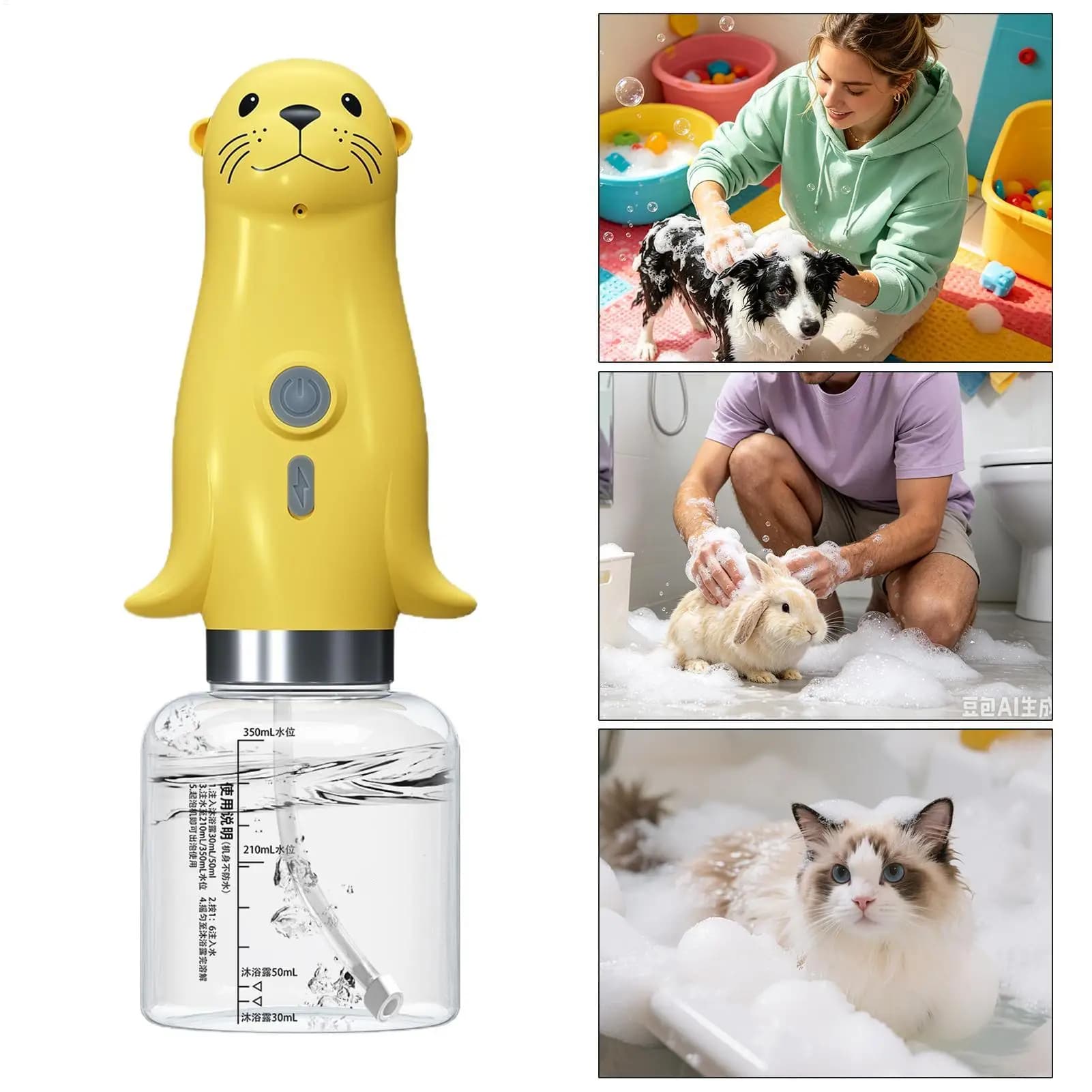 Dog Shampoo Sprayer 350ml Rechargeable Portable Automatic Foaming Dog Shampoo Sprayer For Puppy Kitten Shower Bathing Grooming
