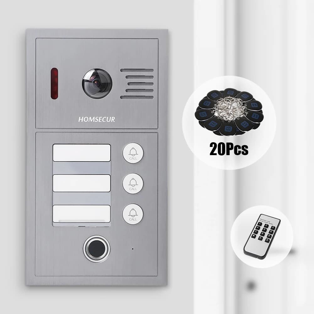 (Not Standalone) HOMSECUR 84214A-CF-FHD-3 Doorbell Camera Fingerprint RFID Access For 3 Families HDK Video Door Phone System