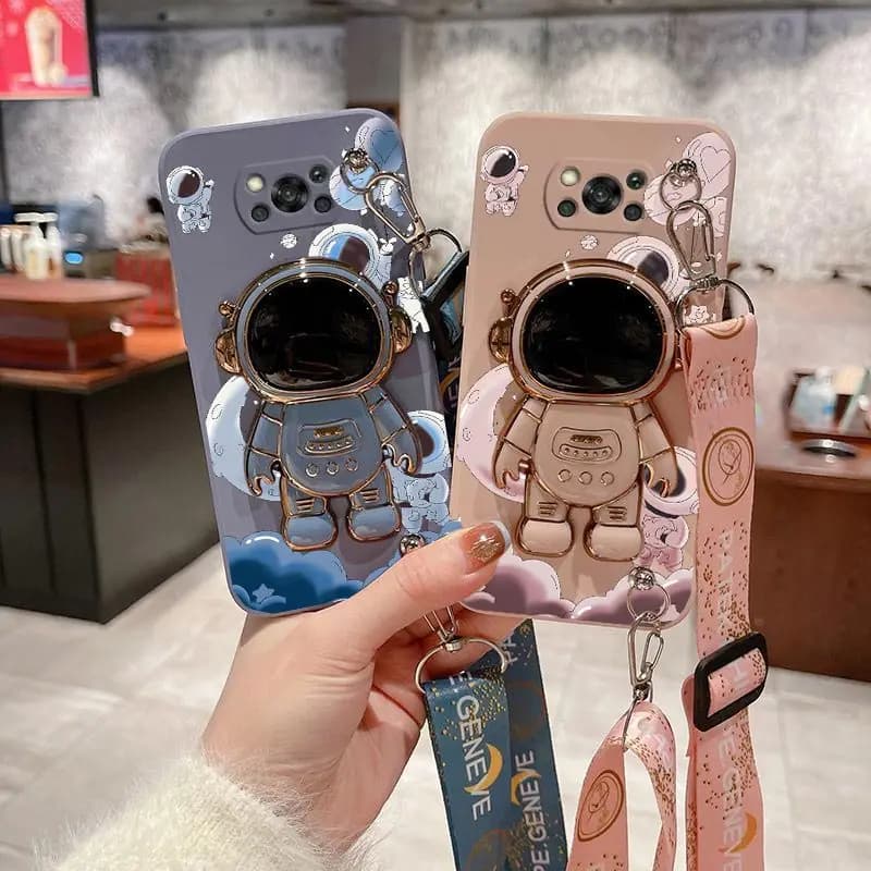 Cartoon Astronauta Cordino Supporto In Silicone Cassa Del Telefono Per Xiaomi Poco X3 X4 X5 X4Pro X3Pro X4GT X3NFC X2 M5 M4Pro M3 F4 F3 Copertura