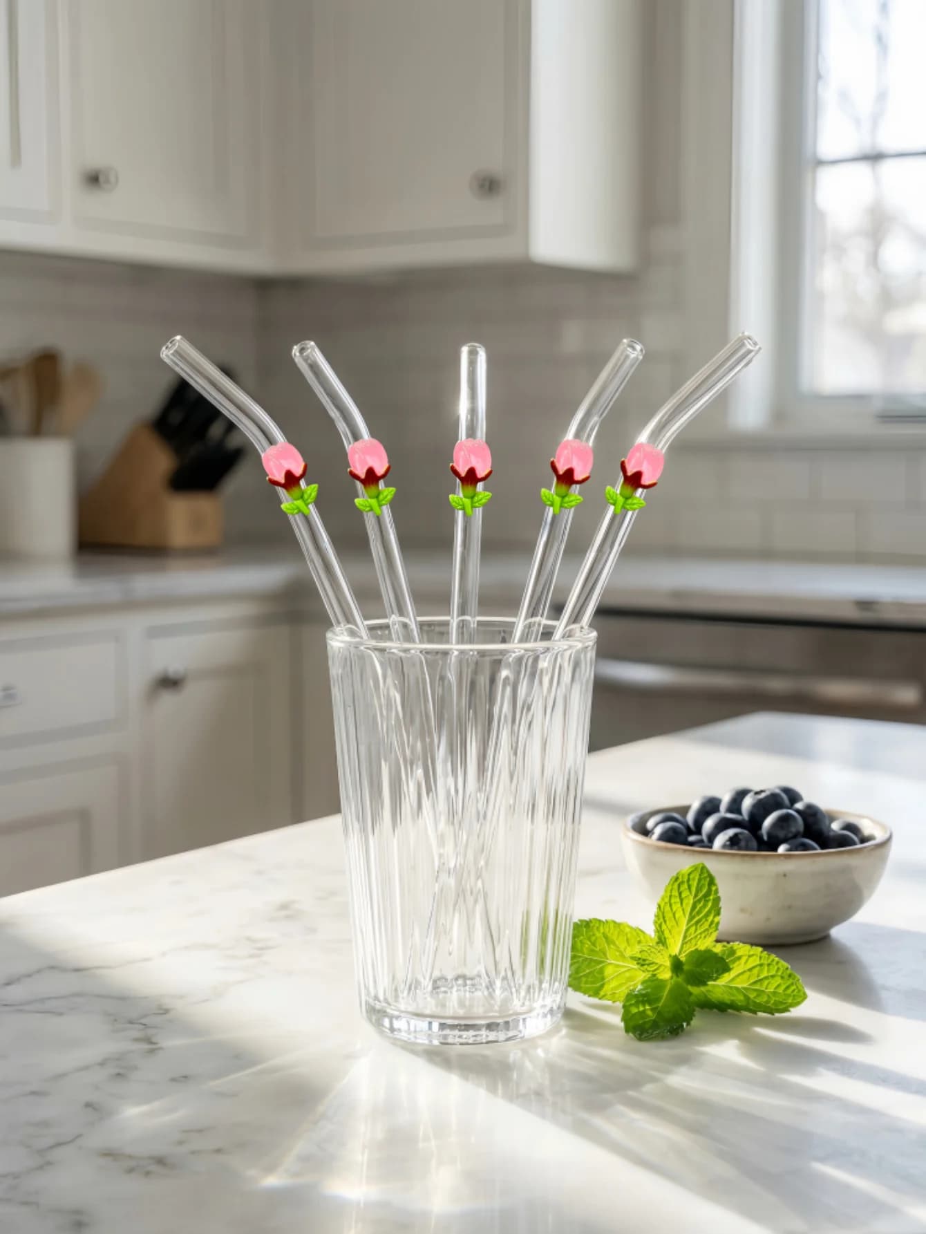 3/6PCS Floral Glass Straw, Party Decor, Presents for Dates & Holiday Seasons, Valentine, Wedding, Halloween, Christmas