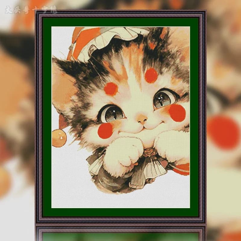 [ZZ6463-Circus Kitten] 11CT 14CT 16CT DIY Stamped Cross Stitch Kit with Printed Canvas and Cotton Threads Embroidery Needlework