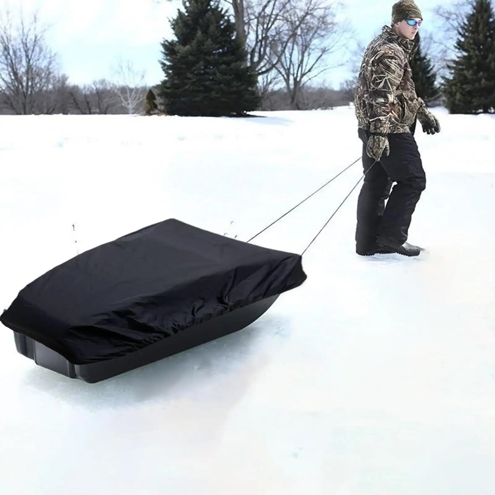 Copertura Impermeabile per Slitta da Pesca sul Ghiaccio 60"x24" con Elastici, Riparo Portatile per Attrezzatura da Pesca Invernale, Protezione per Campeggio sulla Neve