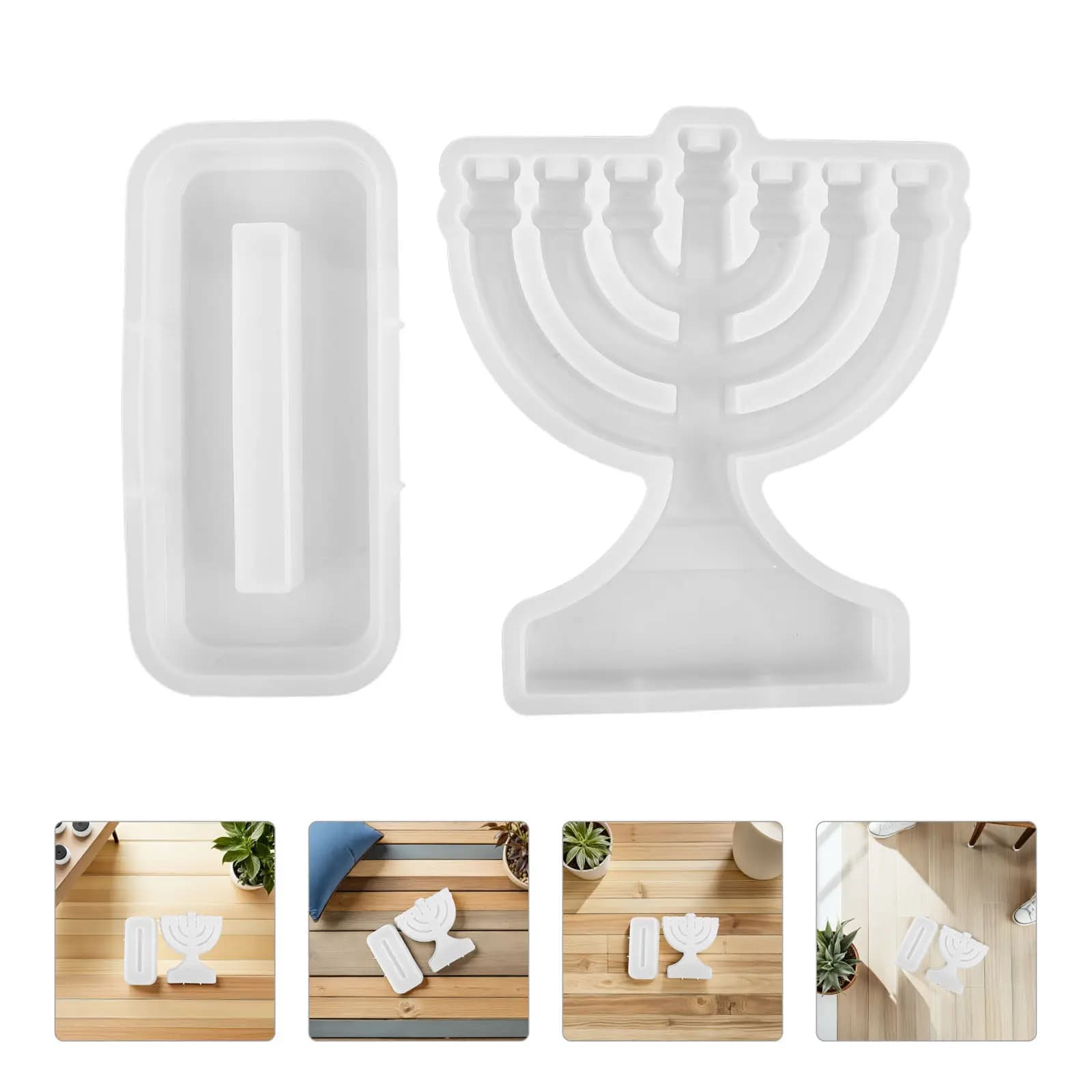 1Set Hanukkah Menorah Resin Mold Silicone Candlestick Casting Mold for Epoxy Resin DIY Crafts Holiday Decor Gypsum Holder