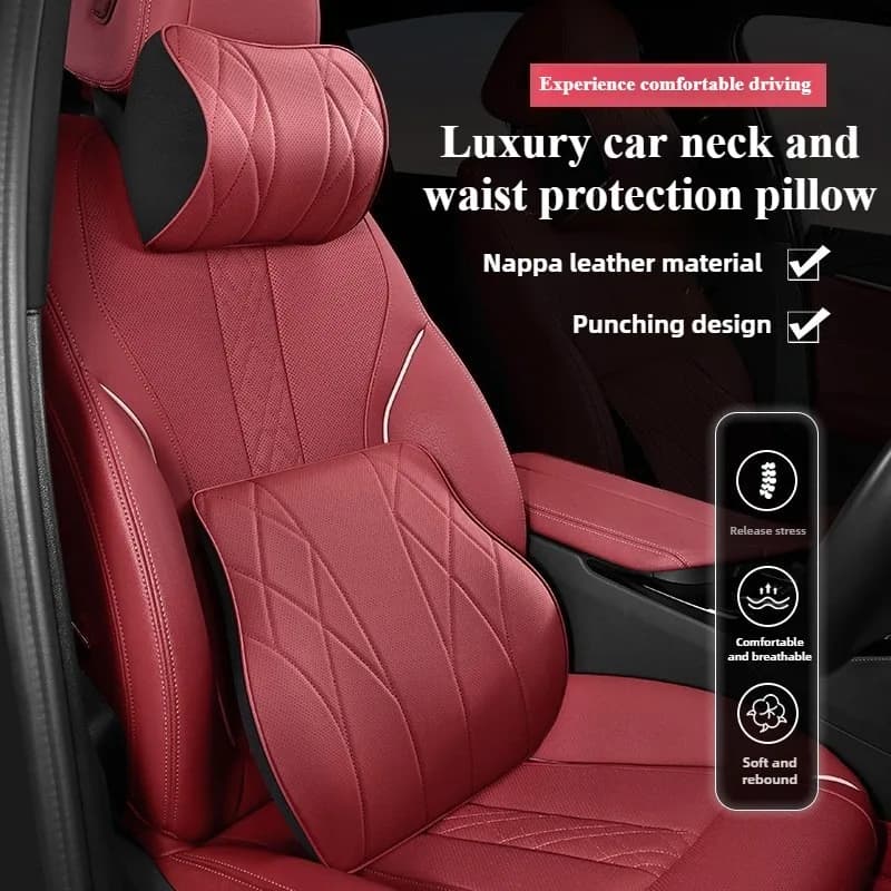 Cuscino per il collo dell'auto in pelle Cuscino per la vita dell'auto Schiuma morbida per la memoria Poggiatesta per auto e supporto lombare Accessori interni Cuscino per sedile automatico