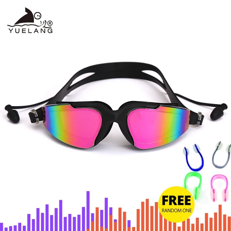 Professional swimwear for men and women, silicone anti-fog, UV-adjustable, multi-colored swim glasses with earplugs