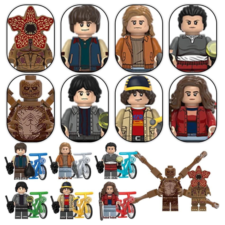Set di 8 Pezzi The Horror TV Dustin Mike Lucas Will Demogorgon Modellini da Costruire Mattoncini Action Figure Giocattoli Educativi per Bambini