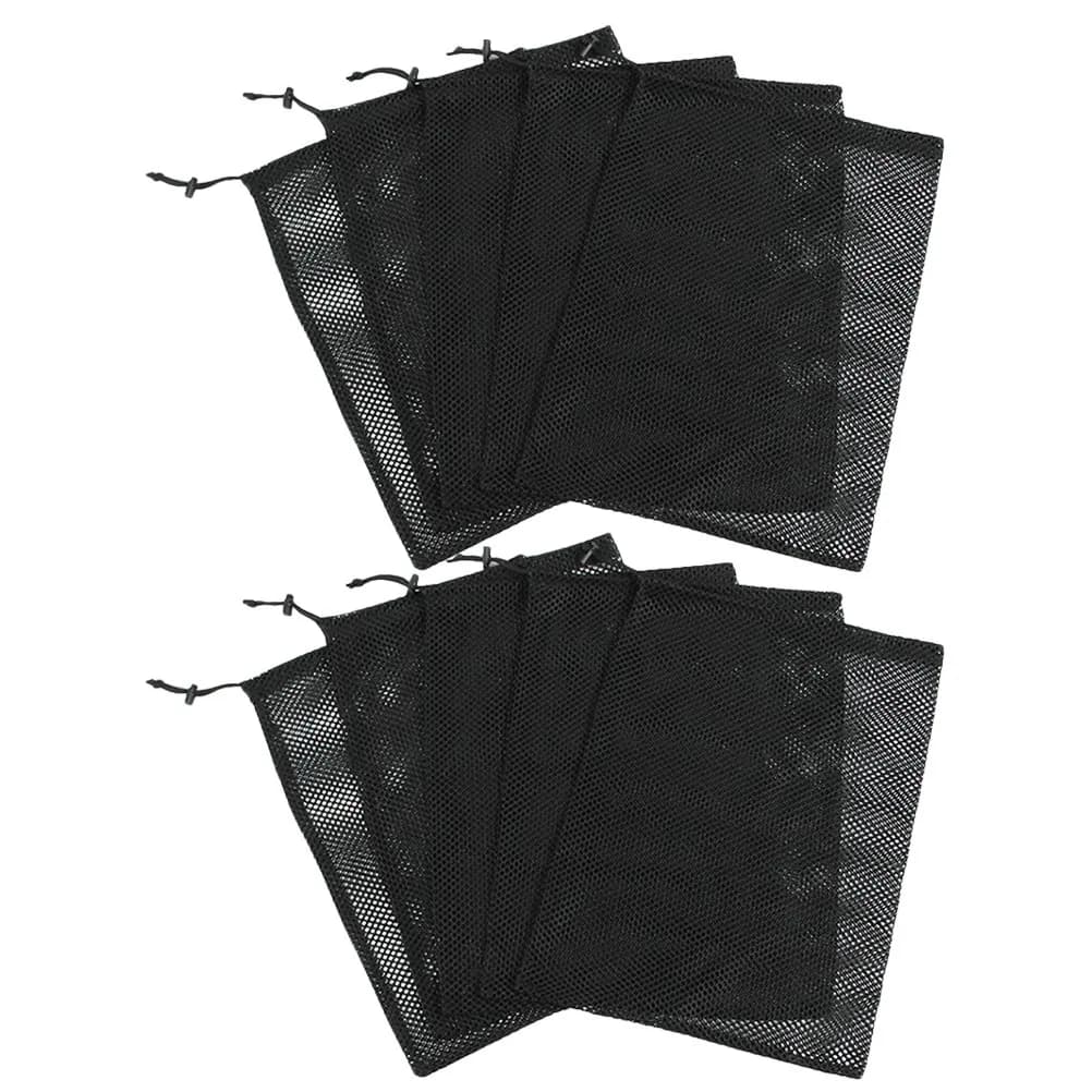 10 sacchetti in rete con coulisse in poliestere, leggeri, resistenti agli strappi, traspiranti, per lavanderia, sport, campeggio, palline da golf