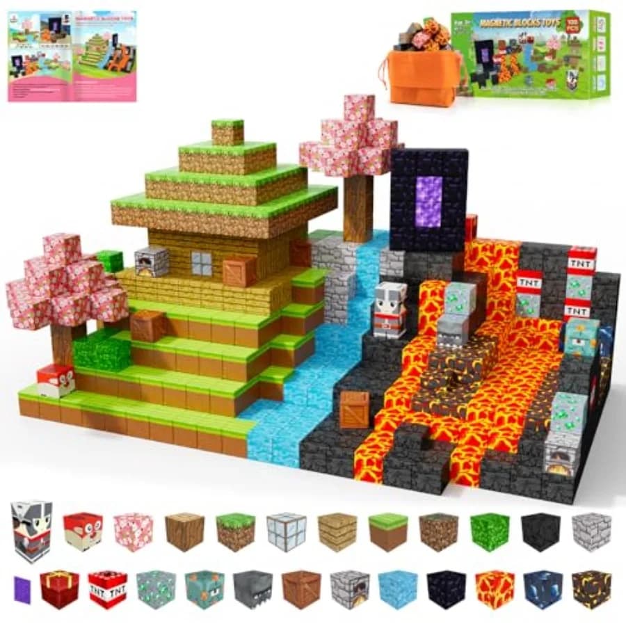 Magnetic Blocks, 100PCS Build Magnet Magic Portal Set, Build with Cubes Tiles, STEM Building Game Sensory Surprise for Toddlers