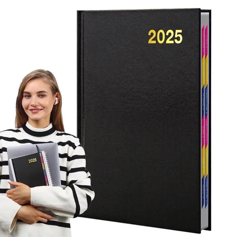 Calendario 2025 A5 Planner esecutivo con copertina rigida Calendario Libro Quaderno giornaliero Diario con copertina resistente all'acqua Carta spessa A5 per il lavoro