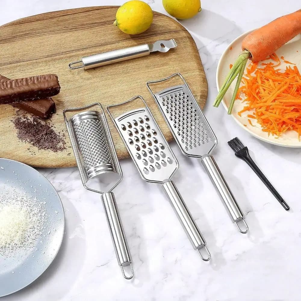 Set di 5 Grattugie da Cucina in Acciaio Inox per Formaggio, Limone, Spezie, Zenzero, Aglio, Cioccolato e Verdure