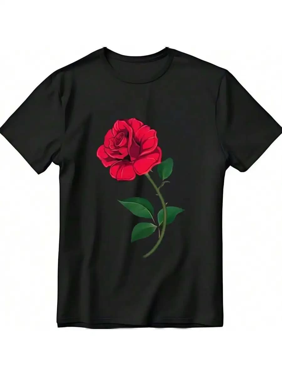 T-shirt con grafica rosa rossa per donna e uomo