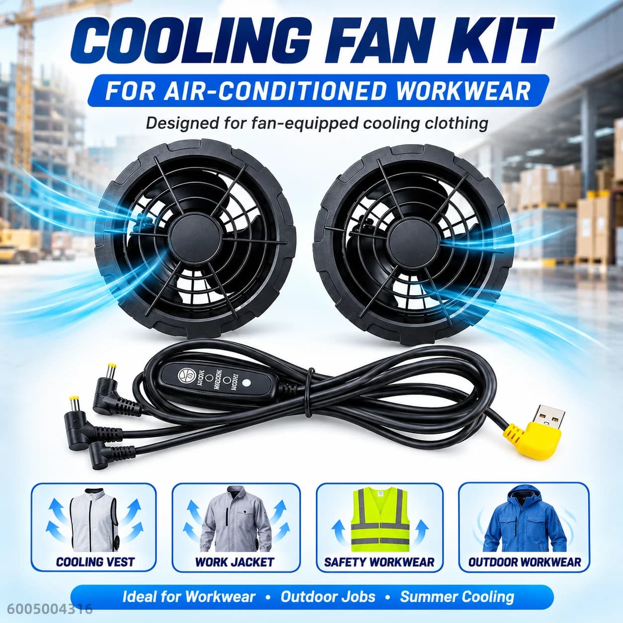 USB/DC Cooling Fan Kit for Air-Conditioned Workwear 2/4 Turbine Fans with Speed Controller for Cooling Vest Jacket Outdoor Work