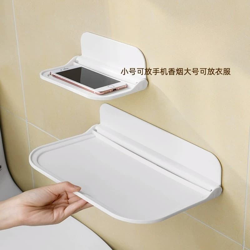 Foldable Self-adhesive Wall Mount Shelf for Home Bathroom Bedroom Living Room No Drill Phone Storage Organizer Racks