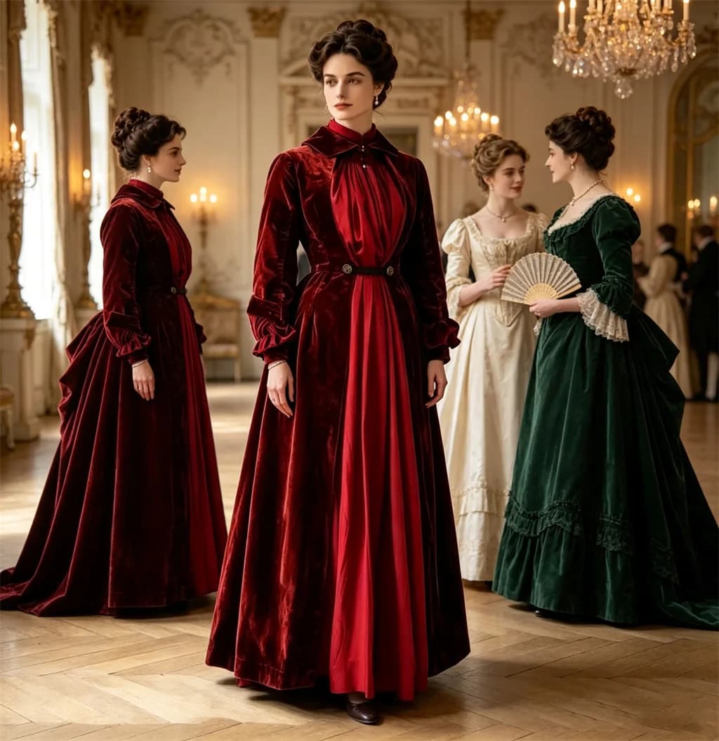 1890s Victorian Day Dress Gothic Red Tea Gown Women Victorian Edwardian Fancy Robe Dress Costume Custom Made