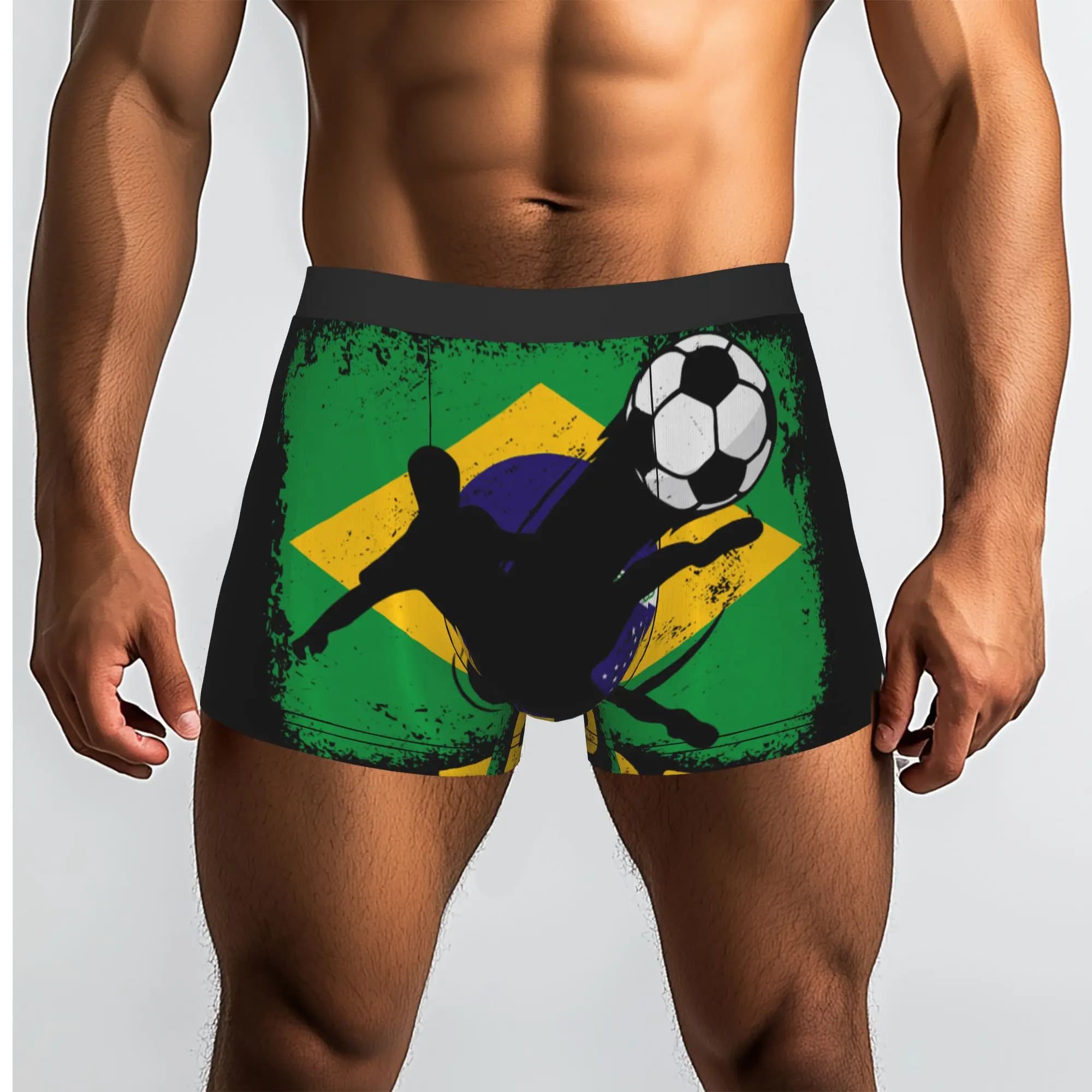 Mutande con bandiera nazionale brasiliana, mutande da calcio del Brasile, mutande traspiranti, mutande da uomo, pantaloncini stampati, boxer.