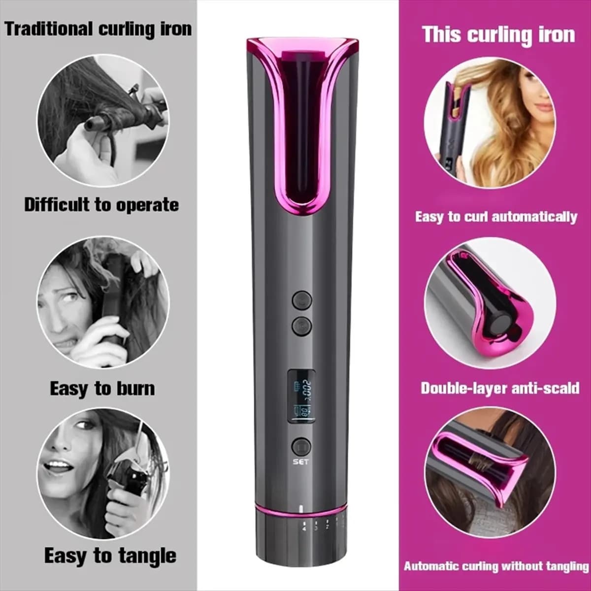 ProPromo a Iron curling portable 150-200 °C Iron curling iron USB curlers at adjustable temperature Iron curling anti-vine hair