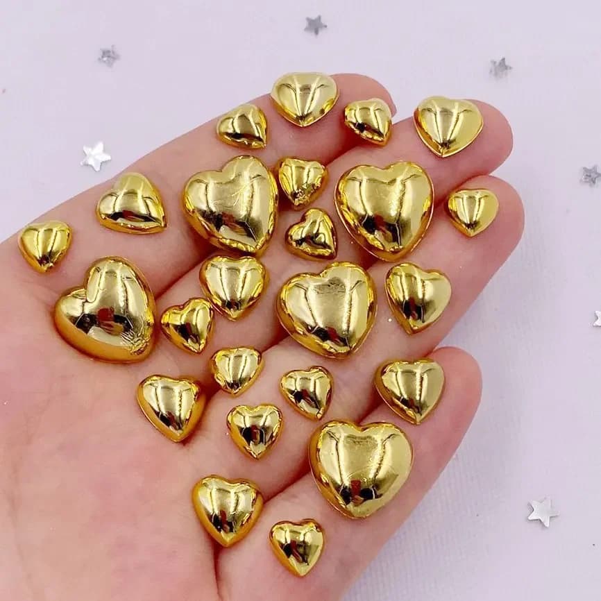 8mm 10mm 12mm Resina Cuore Dorato Gemme di Cristallo Flatback Strass Perline Scrapbook Matrimonio Applique Decor Artigianato SL694