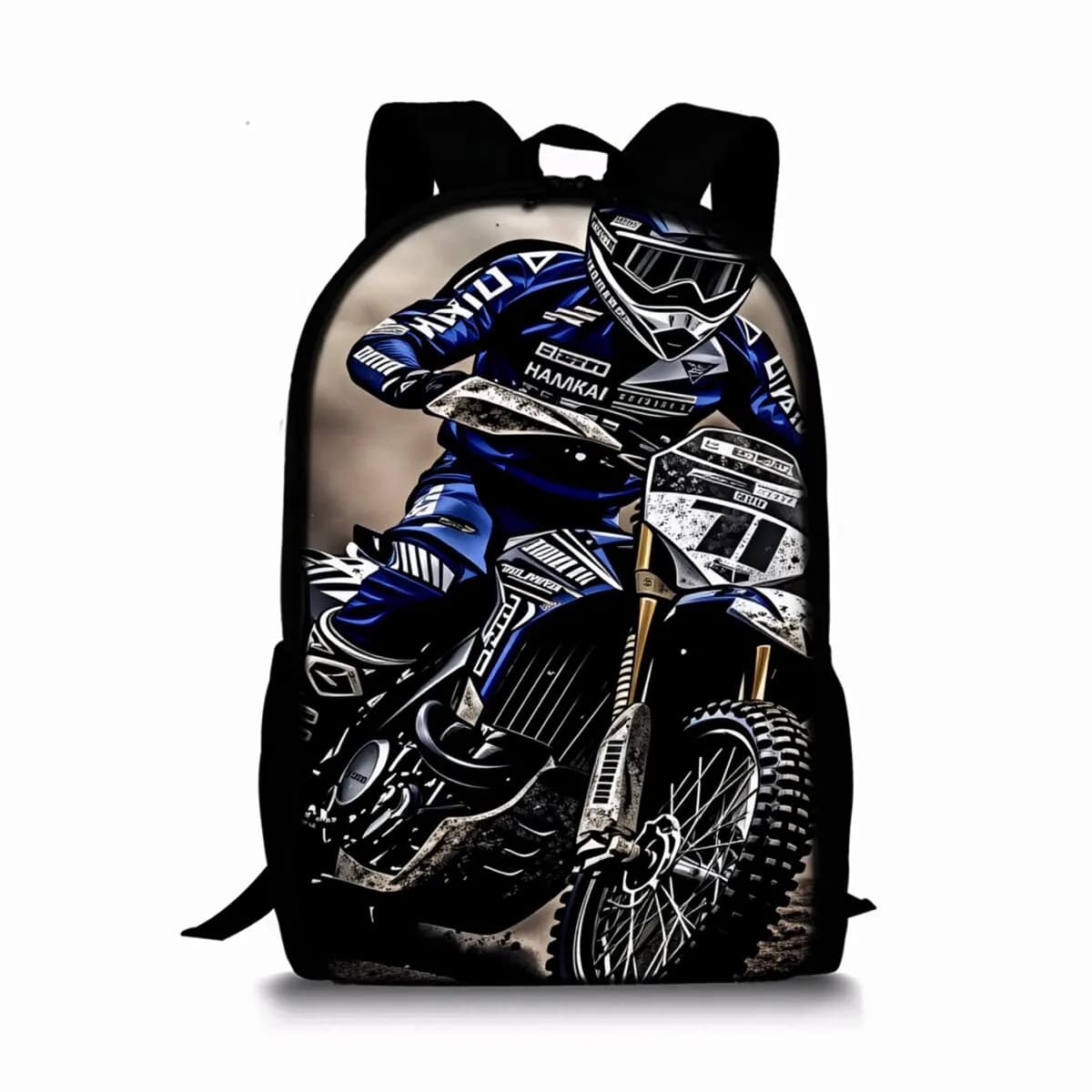 Zaino a strato singolo con stampa moto per ragazzi/ragazze, il miglior regalo, borsa scolastica piatta 2D con cartoni animati per bambini