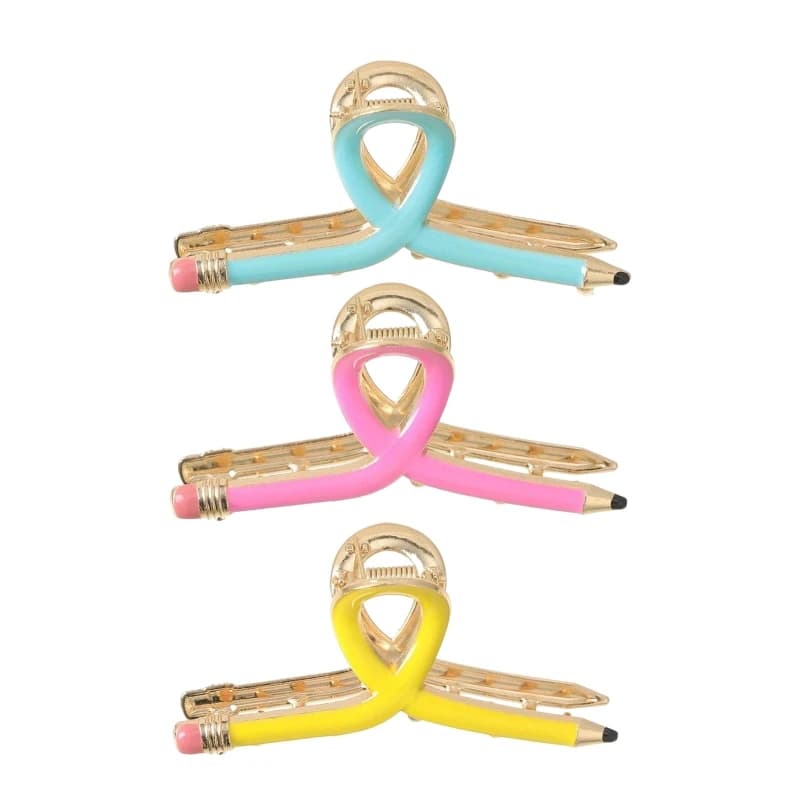 3PCS Metal Pencil Hair Claw Clip Set Funny Teacher Accessories With Strong Grip School Event Dressingup Essential