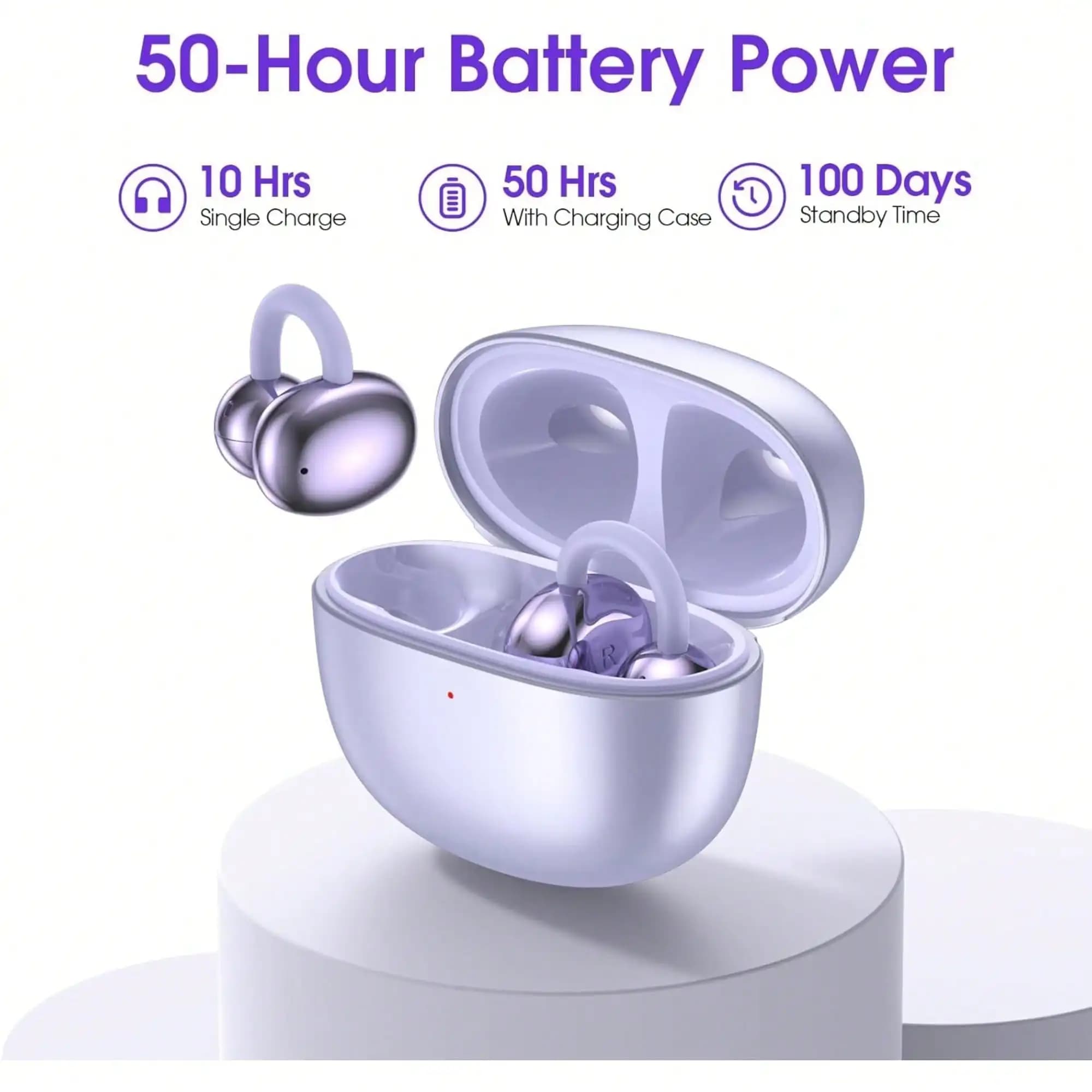 Auricolari leggeri a clip per l'orecchio, cuffie wireless Bluetooth 5.4 con microfono, batteria da 58 ore per un comfort che dura tutto il giorno