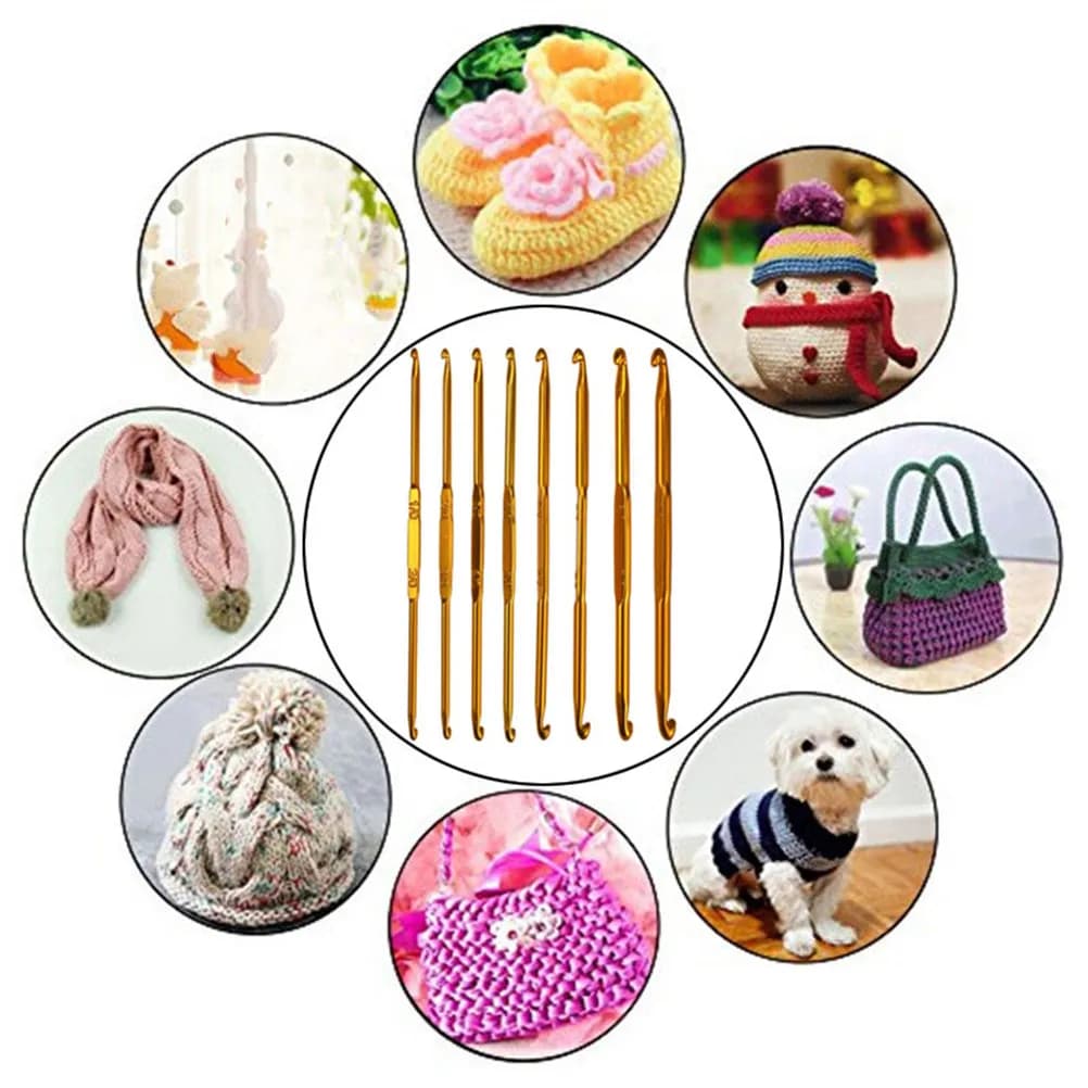 8-in-1 Double Head Crochet Hooks Set Aluminum Alloy Ergonomic Non- Long Shaft for Sweaters Bags DIY