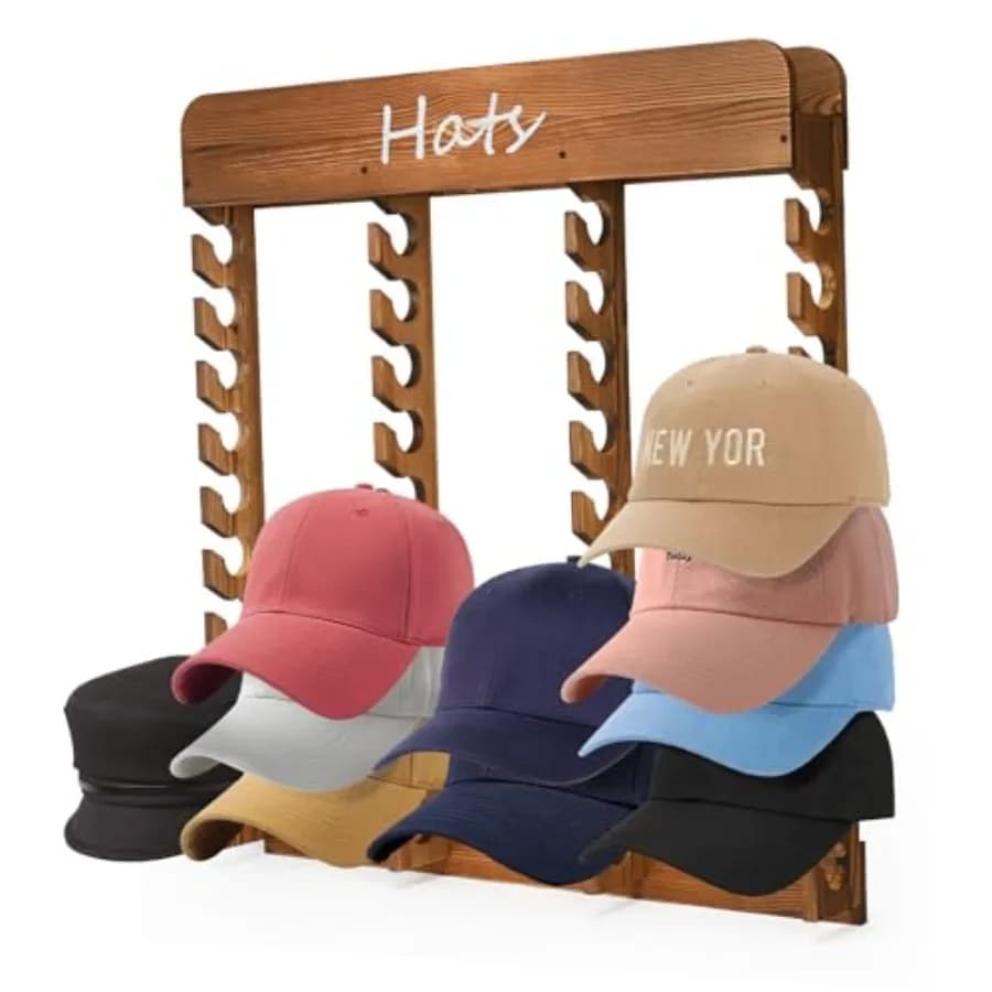 Portacappelli in Legno per Cappellini da Baseball, Espositore da Parete a 40 Scomparti, Organizzatore per Cappelli, Espositore Verticale per Cappellini