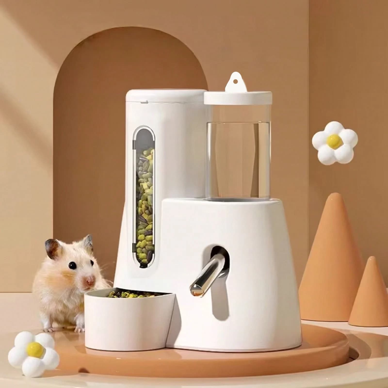 Distributore Automatico Multifunzione di Acqua e Cibo per Criceti, Tutto in Uno, Contenitore Automatico per Acqua per Piccoli Animali Domestici, Nessuna Batteria Necessaria