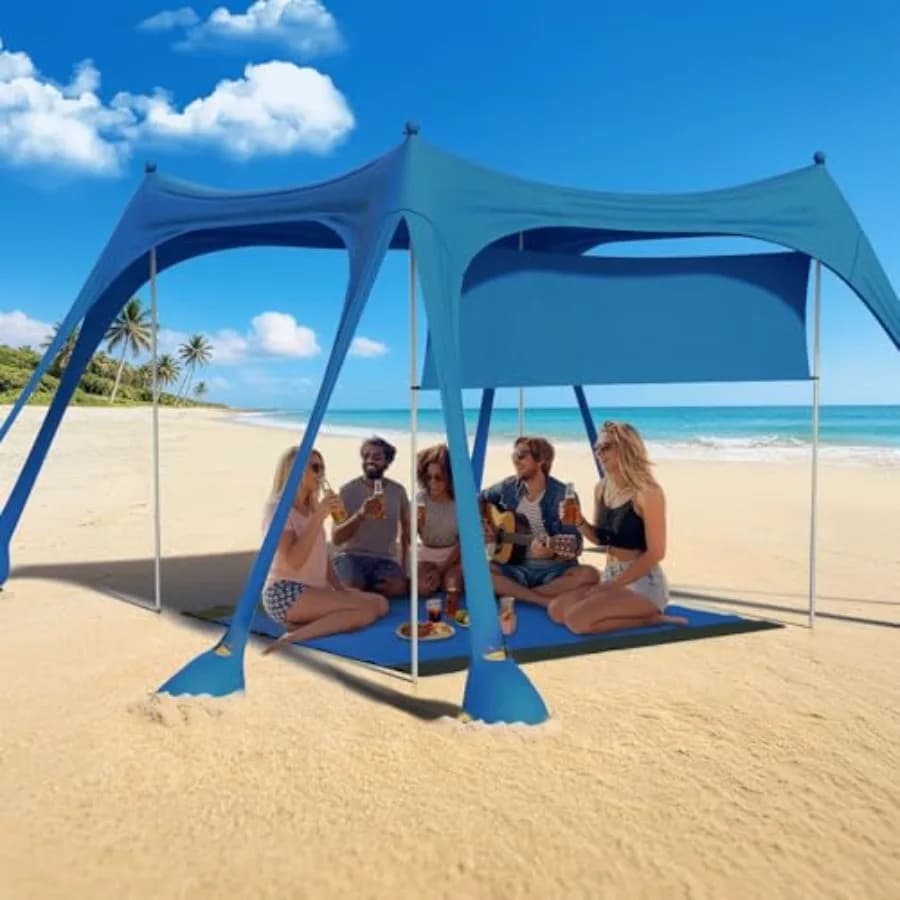 Tenda da Spiaggia Parasole per Campeggio Pesca Picnic, Poliestere Blu Navy con Protezione UV UPF 50+, Facile da Montare Gazebo 3x3m