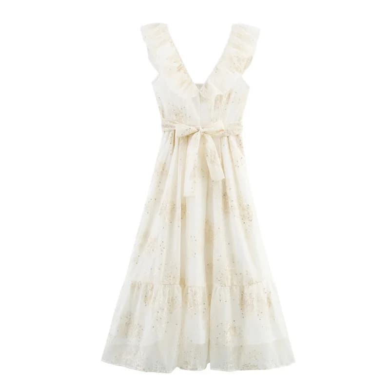 Summer New Women's Clothing Fashionable And Simple V-neck Waist Laminated Vest Cake Dress