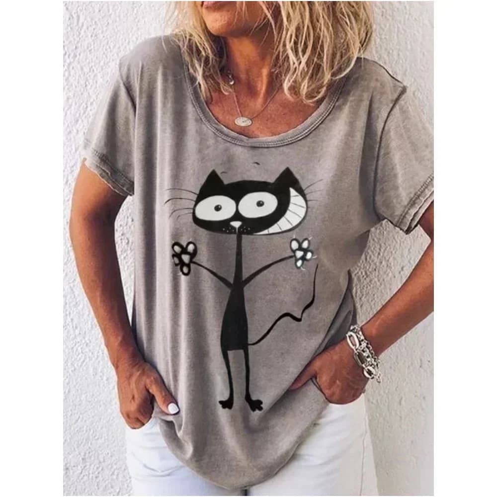 Fashion Womens 3D Print T-shirt Animal Short Sleeve Oversized Loose Top for Women 2025 New Style