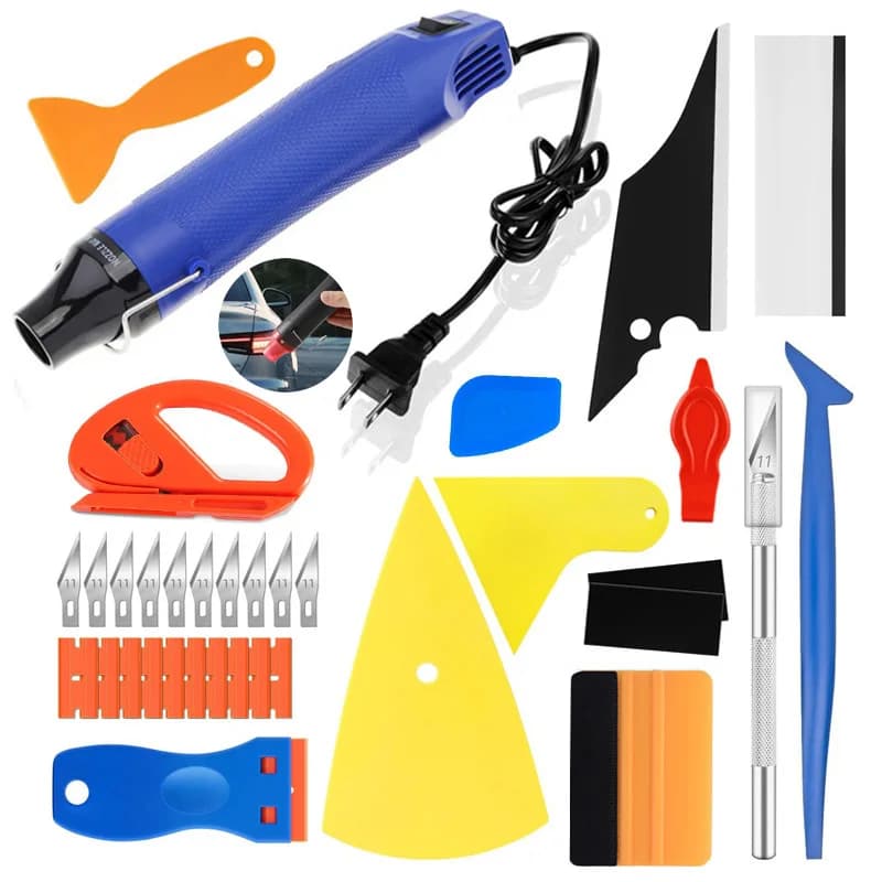 Pistola ad aria calda Kit di strumenti per pellicola in vinile Raschietto per vinile Mini pistola termica Strumenti per avvolgere l'auto Foil Squeegee Strumento liscio per pellicola per vetri auto