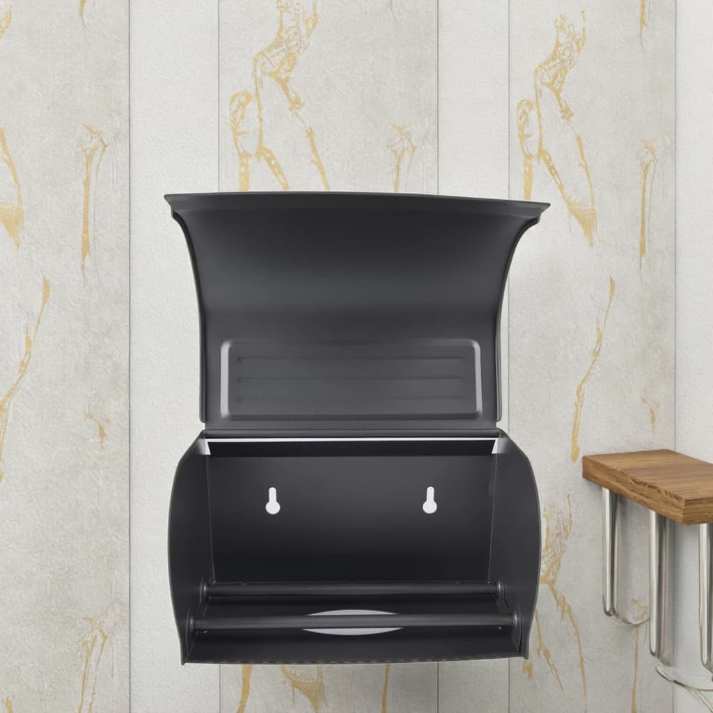 Dispenser di carta portarotolo per scatola di fazzoletti da bagno a parete di forma rettangolare nera per bagno WC
