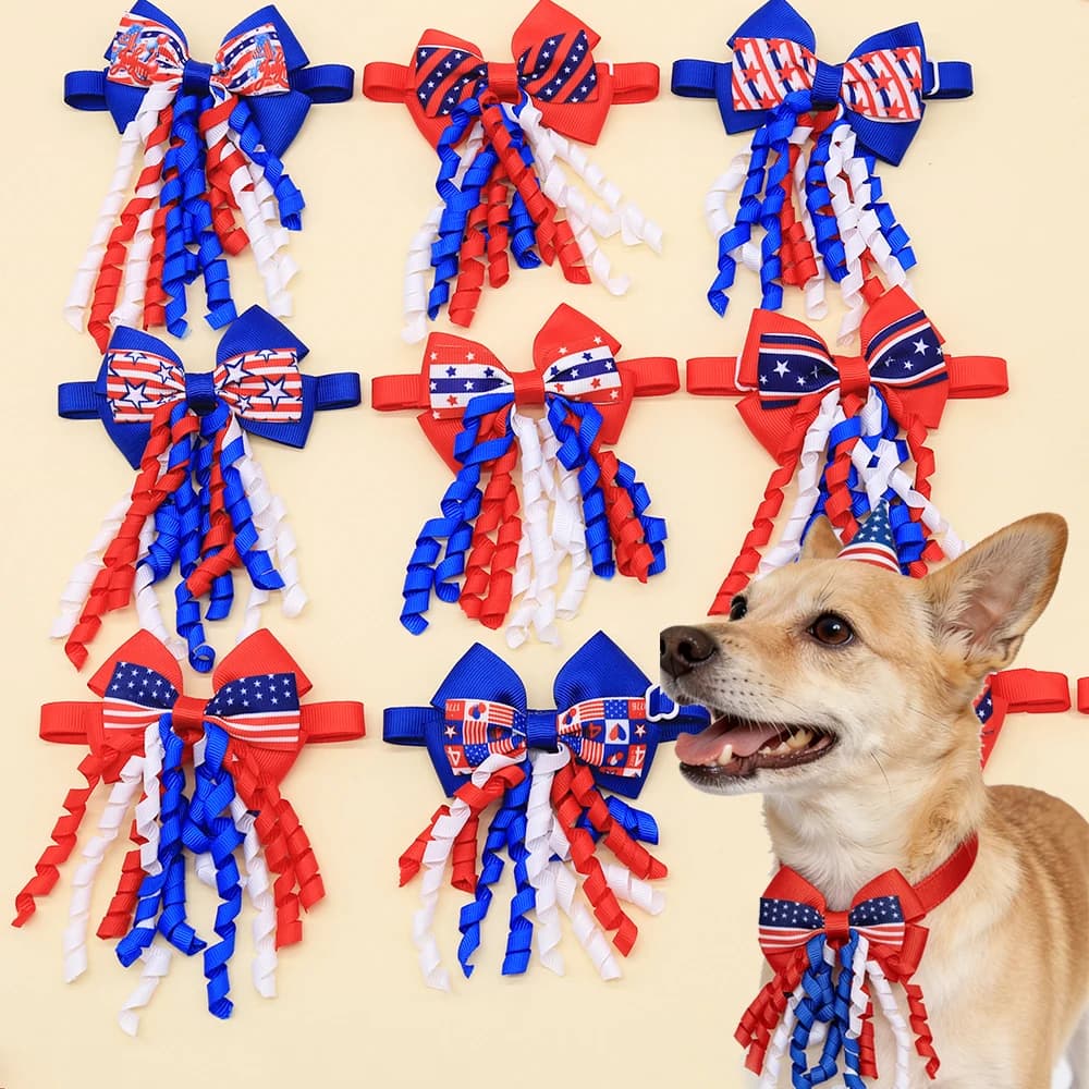 50 Pezzi Papillon per Cuccioli per il Giorno dell'Indipendenza del 4 Luglio, Papillon Regolabili per Cani, Cravatte alla Moda per Gatti, Prodotti per la Toelettatura di Cani e Animali Domestici