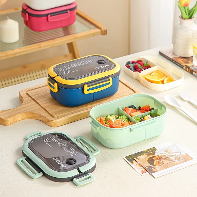 Contenitore per Alimenti Portatile a Doppio Strato da 1200mL, Lunch Box con Forchetta e Cucchiaio, Bento Box per Studenti e Adulti