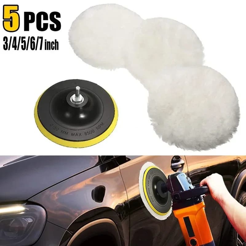 5Pcs Set di tamponi per lucidatura per Auto strumento per ruota di lucidatura in lana 3/4/5/6/7 pollici Kit di dischi per lucidatura per Auto lucidatrice per vernice Auto cura della ceretta